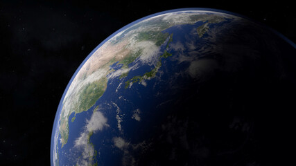 Vista desde el espacio del planeta tierra con estrellas de fondo. © angeldavid