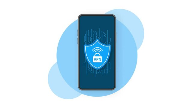 VPN flat blue secure label on white background. Motion graphics.