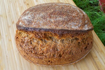 Fresh homemade rye bread. Crispy crust. French food
