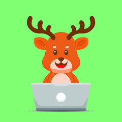 Cute Deer Working with Laptop