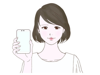 夏服の女性_携帯電話