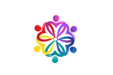 Logo teamwork unity diversity love heart people in a hug voluntary , charity , non profit , collaboration concepts vector image graphic illustration design template