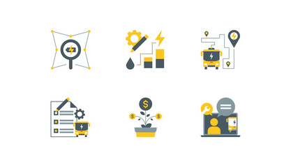 Electric Buses Planning Icons