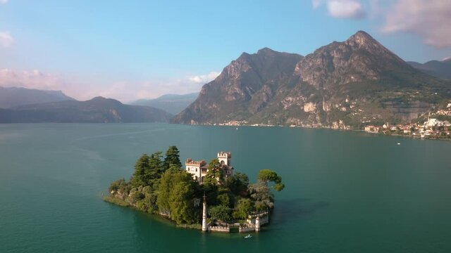 Castle on Loreto Island on Lake Iseo in Italy