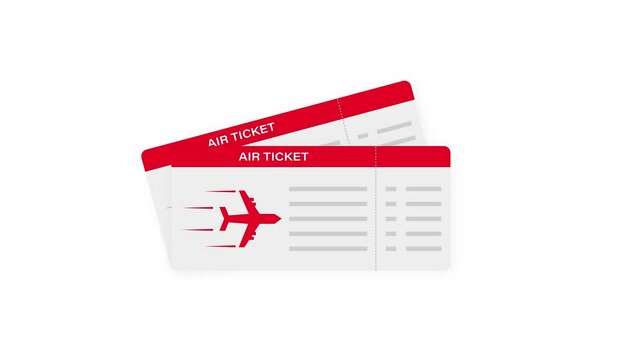 Modern and realistic airline ticket design with flight time and passenger name. Motion graphics.