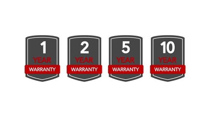 Badges set with year warranty on white background. Motion graphics.