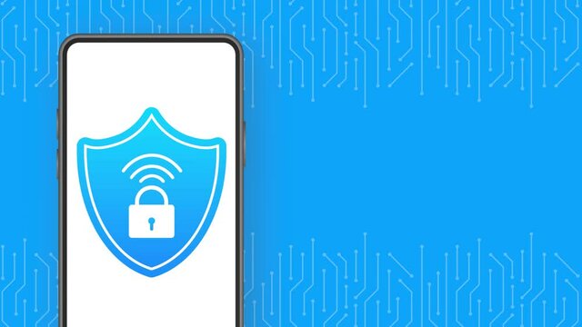 VPN flat blue secure label on white background. Motion graphics.