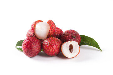fresh litchi, lichee, lychee, or Litchi chinensis on white background