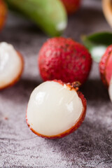 fresh litchi, lichee, lychee, or Litchi chinensis close-up