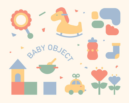 Cute icons for babies. flat design style minimal vector illustration.