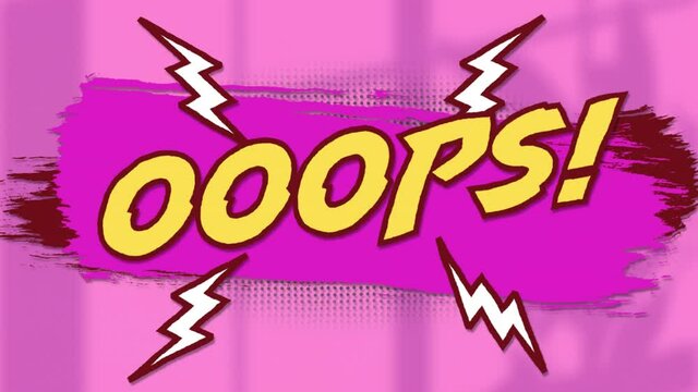 Animation of oops retro text on pink background