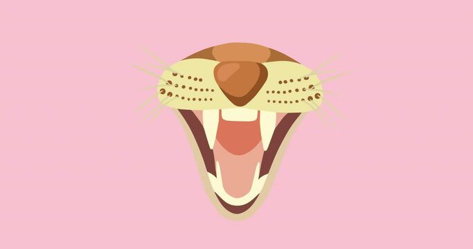Animation of muzzle of wild dog or wolf with mouth open, on pink background