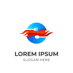 hot food, fire and food, combination logo with 3d colorful style