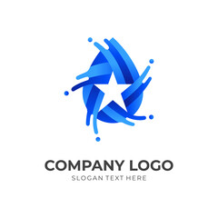 fresh star logo, water and star, combination logo with 3d blue color style