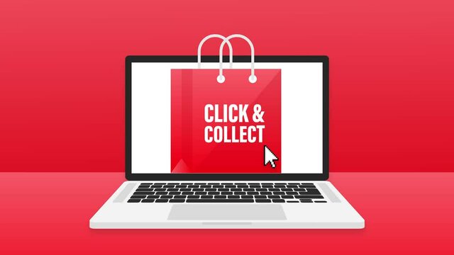 Click collect for marketing design. Store label. Click button. Motion graphics.