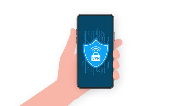 VPN flat blue secure label on white background. Motion graphics.