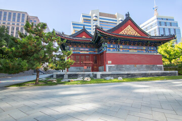 Fototapeta premium Ancestral Hall of the City God Temple, an ancient building in Beijing's modern building complex