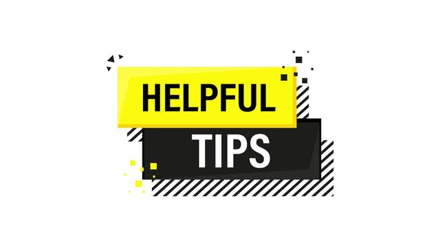 Helpful tips megaphone yellow banner in 3D style on white background. Motion graphics.