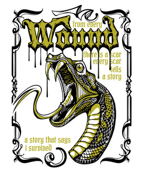 snake illustration with a slogan custom typographic poster design
