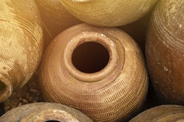 close up of clay pottery