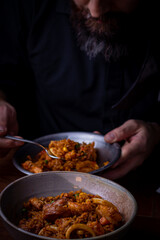 Chef cooking peruvian food