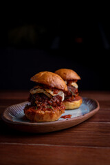 Meatball burger on ceramic dish