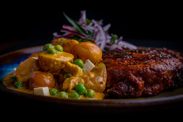 Meal and peruvian patato on a plate