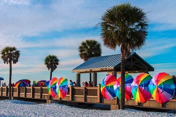 Foto auf Acrylglas Clearwater Strand, Florida Colorful Beach umbrella in Clearwater beach. Florida, USA,  February 2014