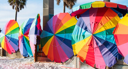 Colorful Beach umbrella in Clearwater beach. Florida, USA,  February 2014