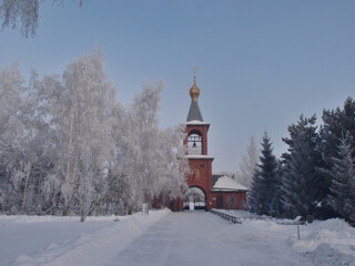 Fototapeta na wymiar Winter view of the territory of the Achair monastery