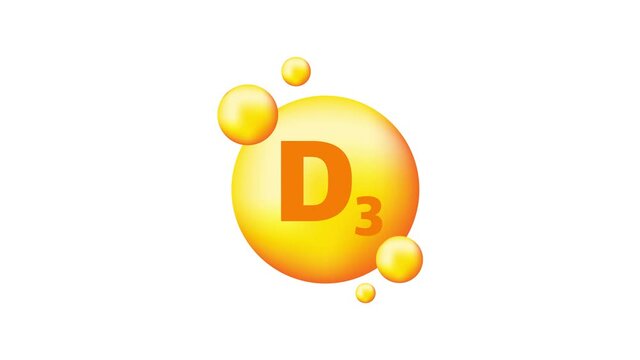 Vitamin D3. Niacin vitamin drop pill capsule icon. Motion graphics.