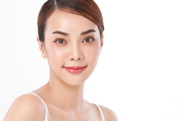 Beautiful young asian woman with clean fresh skin on white background, Face care, Facial treatment, Cosmetology, beauty and spa, Asian women portrait.