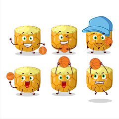 Talented slice of pineapple cartoon character as a basketball athlete