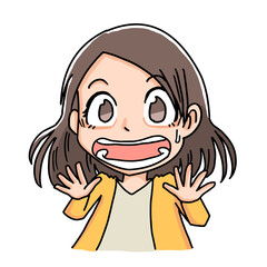 両手をあげて驚く女性