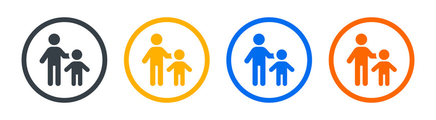 Guardian icon. Adult taking care of child. Father and son symbol. Vector illustration