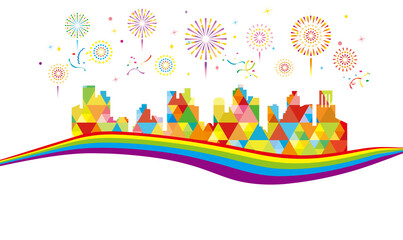 Obraz premium 花火の上がる街並み