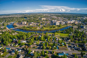 Aerial View of the Fairbanks, Alaska Skyline during Summer - obrazy, fototapety, plakaty