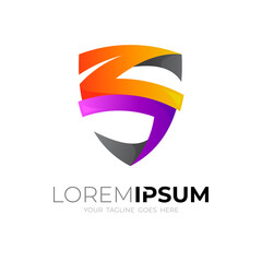 Simple shield logo and letter S design illustration