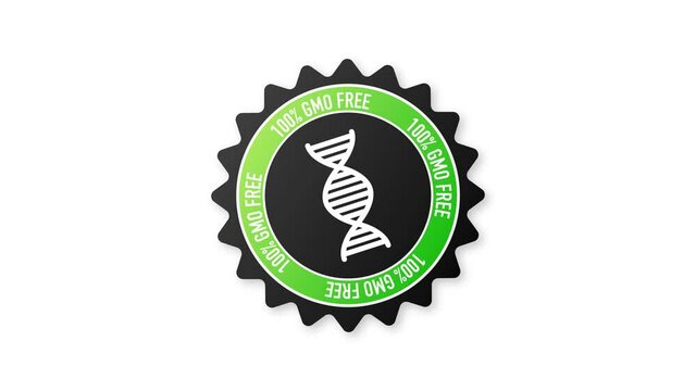 Flat icon with lactose gluten gmo sugar free stamp. Organic signs. Motion graphics.