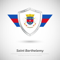 Obraz premium Elegant glossy shield for Saint Barthelemy country with happy national day greeting background