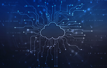 2d illustration of Cloud computing, Digital Cloud computing Concept background. Cyber technology, internet data storage, database and data server concept