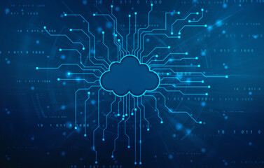 2d illustration of Cloud computing, Digital Cloud computing Concept background. Cyber technology, internet data storage, database and data server concept