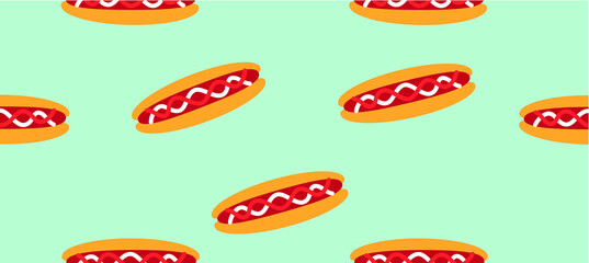 Seamless pattern with hot dogs. National Hot Dog Day. Modern flat design style. 