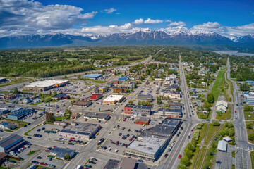 Aerial View of Downtown Palmer, Alaska during Summer - obrazy, fototapety, plakaty