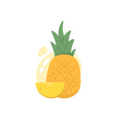 illustration of a pineapple, pineapple pieces. tropical fruit. sour sweet fruit. food. flat cartoon style. vector design