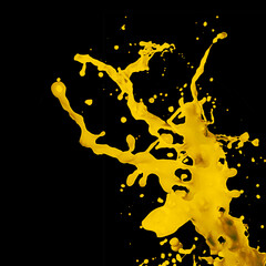 Golden Yellow Paint Splash on Black Background, Paint Splash Isolated.