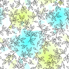 linear plants with watercolor make a seamless pattern