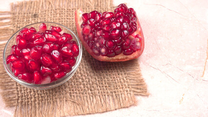 Fresh Pomegranate, rich in natural antioxidants. Concept of red fruits, vitamins and natural antioxidants to the skin for beauty.