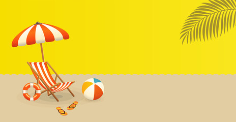 Summer vacation banner with beach chair and umbrella 