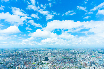 東京風景　夏 地平線に流れる入道雲